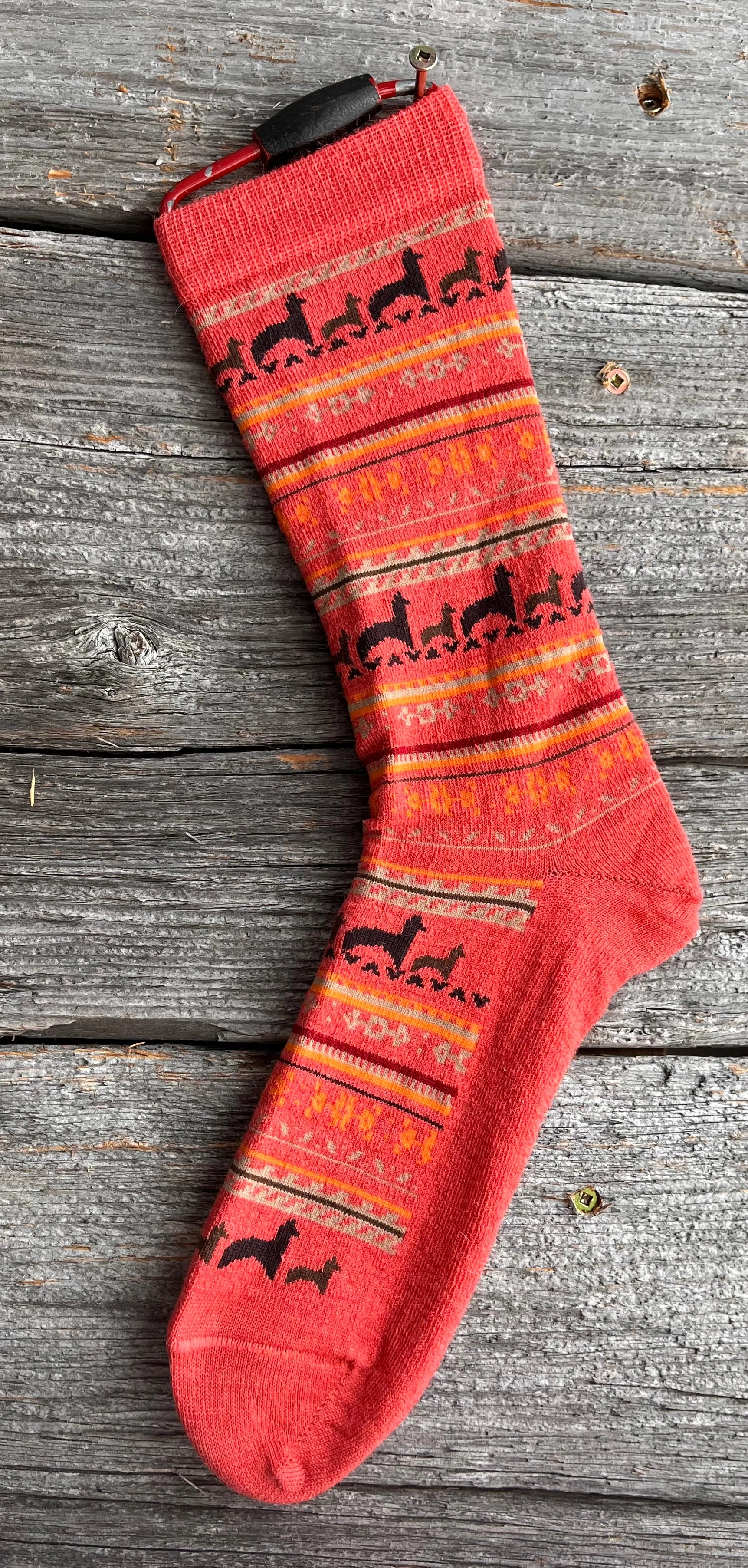 Cozy Alpaca Print Socks - Warm Coral Hues for Ultimate Comfort